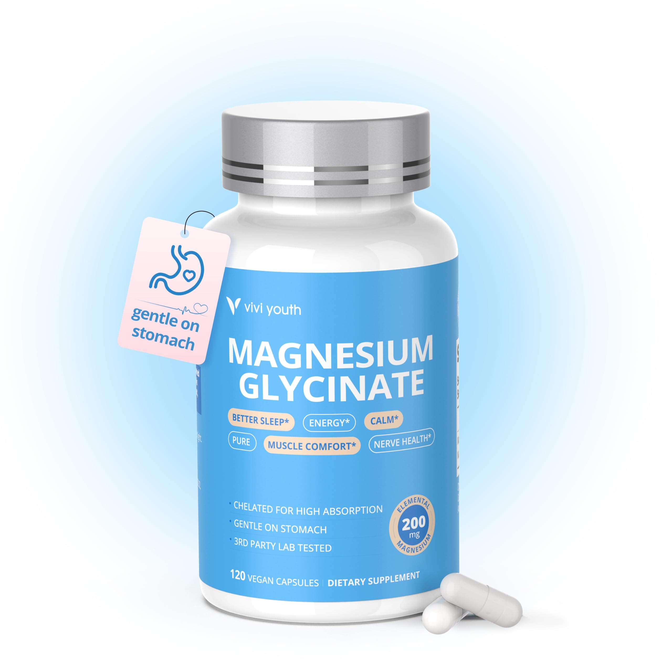 Magnesium Glycinate 200mg for Men & Women, High Absorption 120ct
