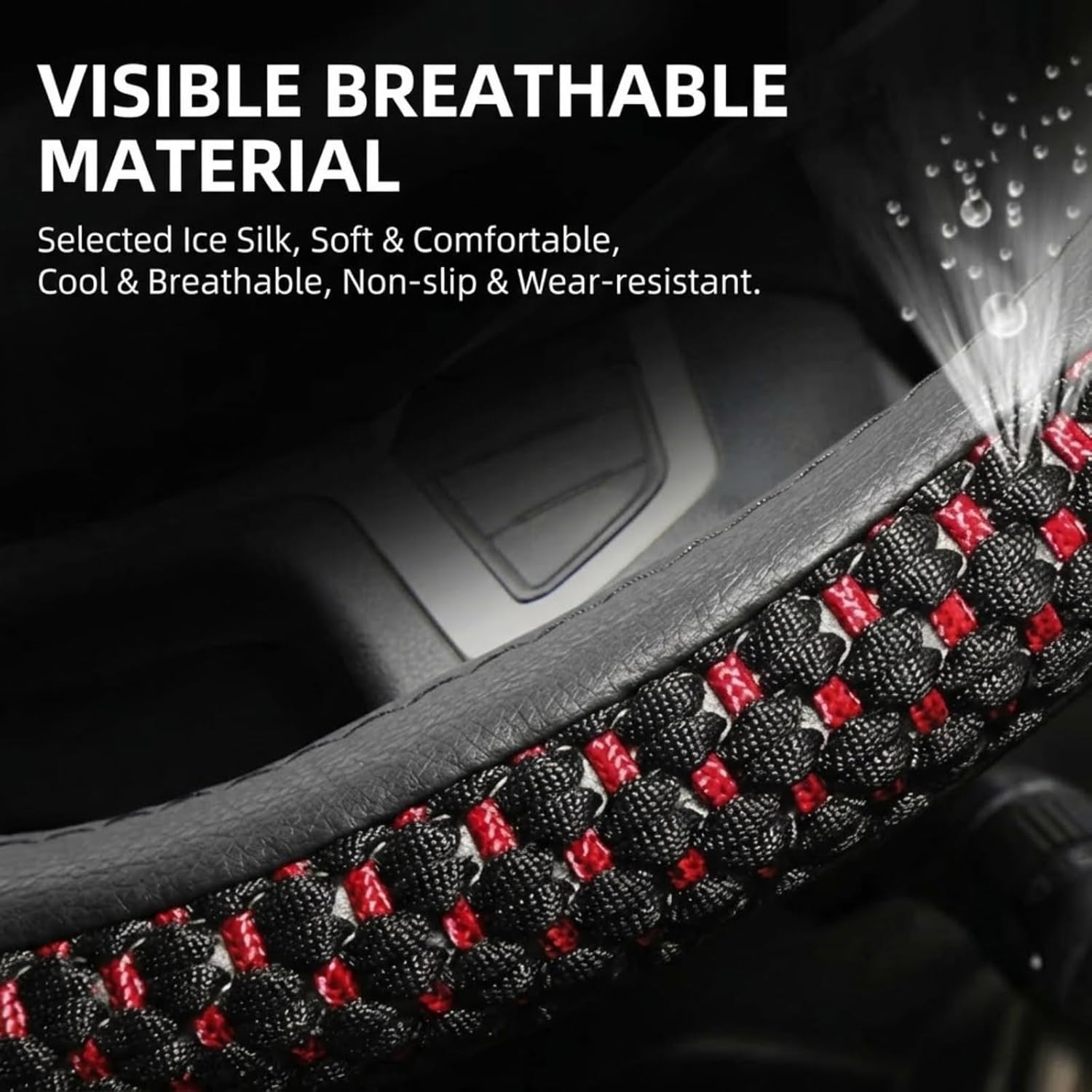 15”16”17“18“19”20 Inch Ice Silk Ventilation Multi-Style Comfy Grip Steering Wheel Cover for Truck, Bus, Big Rig Trucker,SUV， Anti-Slip Design 15-20 Inch (BlacRed, 18)