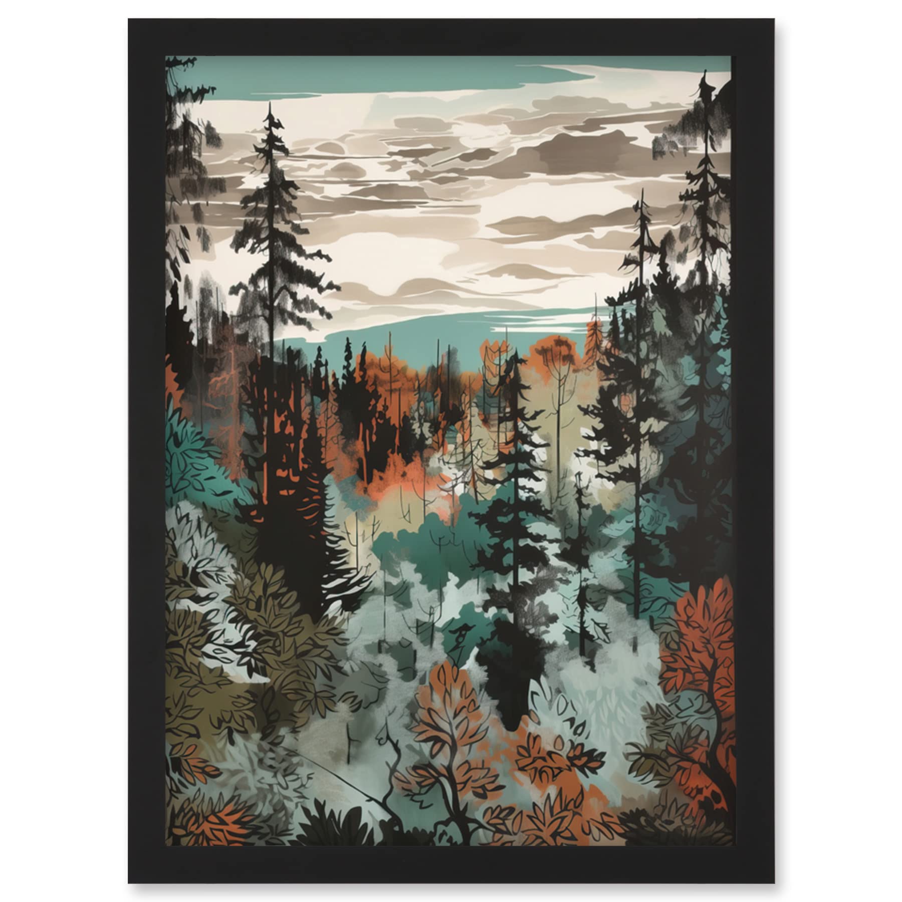 Artery8 Taiga Boreal Autumnal Colours Forest Landscape Artwork Framed Wall Art Print A4