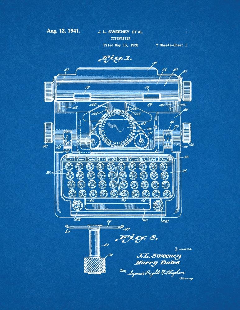 Amazon.com: Typewriter Patent Print Blueprint (5