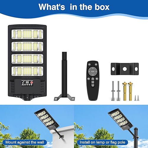 Miniatura 9 de Farolas solares impermeables para exteriores, 52000 lúmenes, ángulo de 320 , luz de estacionamiento solar 5730 LED con sensor de movimiento y