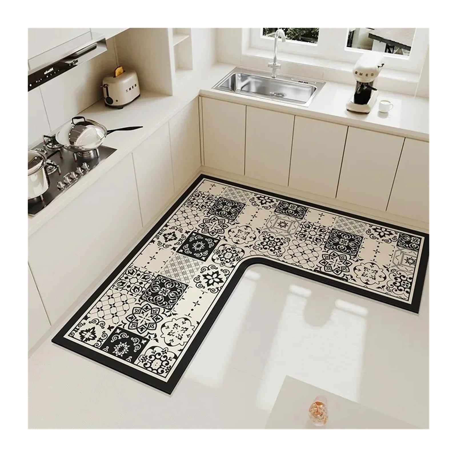 Alfombra de cocina en L impermeable de PVC antideslizante tapete gris de 100x100x45 cm