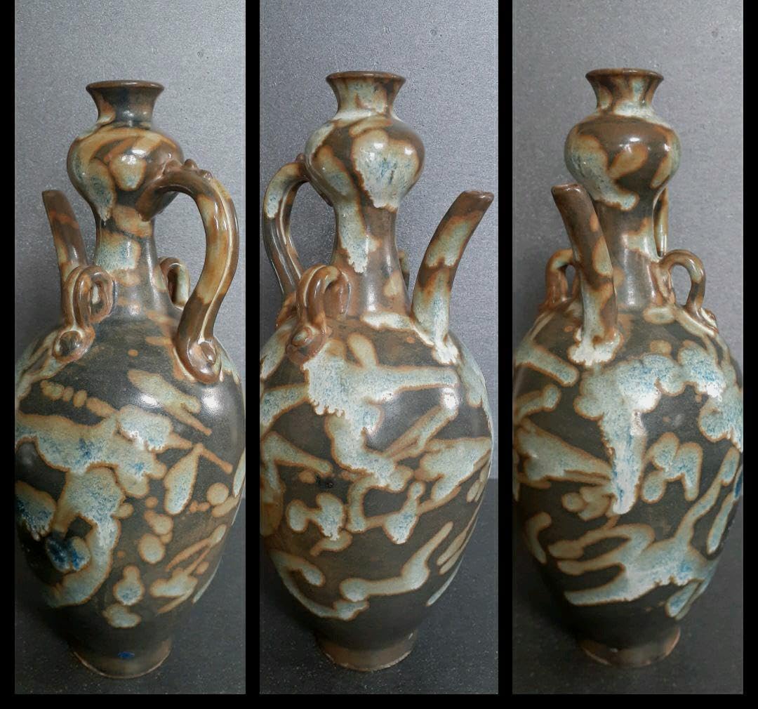 中国古美術中国古陶磁器古玩明朝明代鉄釉斑海鼠釉双耳手付け水注