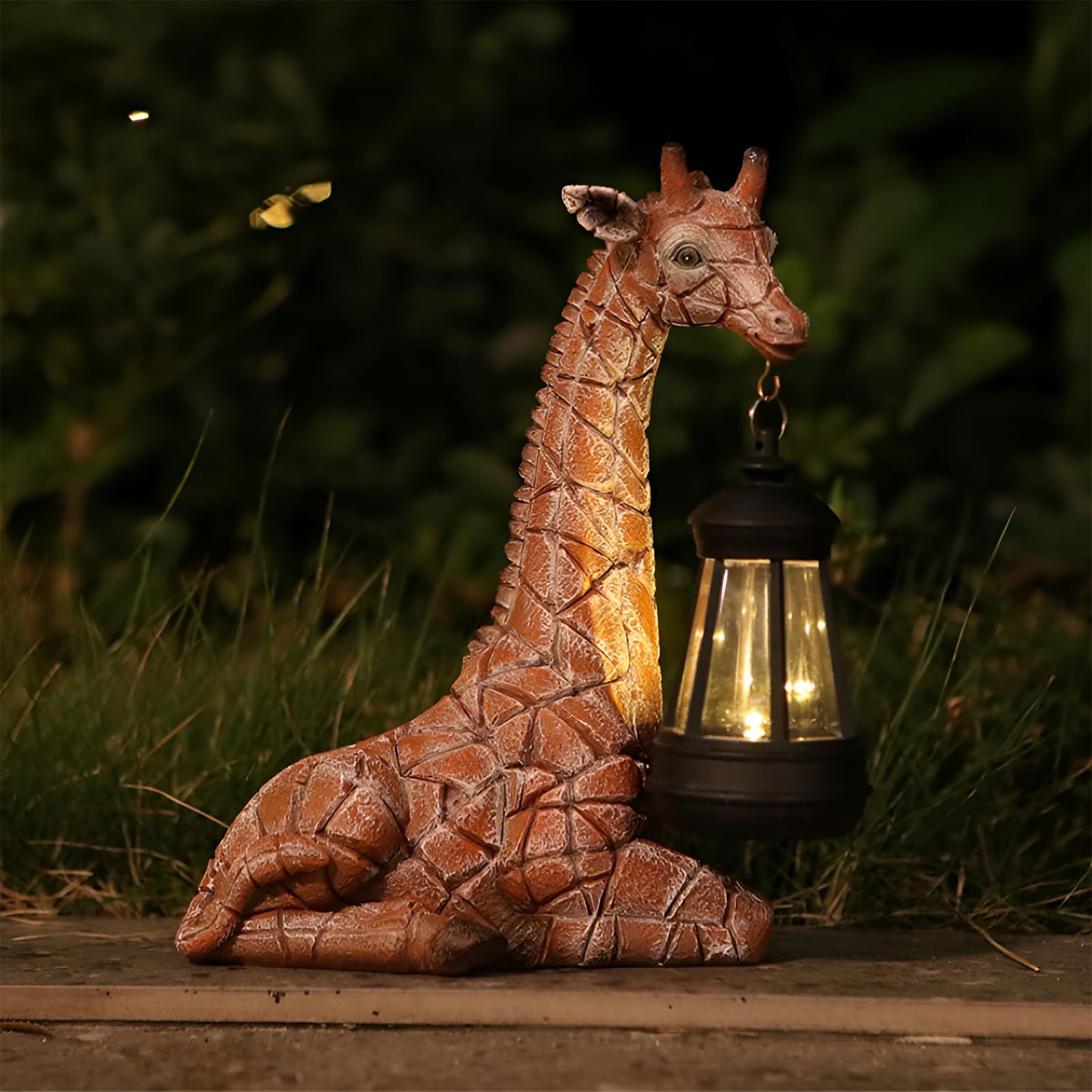Statue da giardino a energia solare, giraffa con lanterna solare, giraffa resistente alle intemperie, per esterni, scultura in resina, statue di animali per prato, balcone, cortile, terrazza