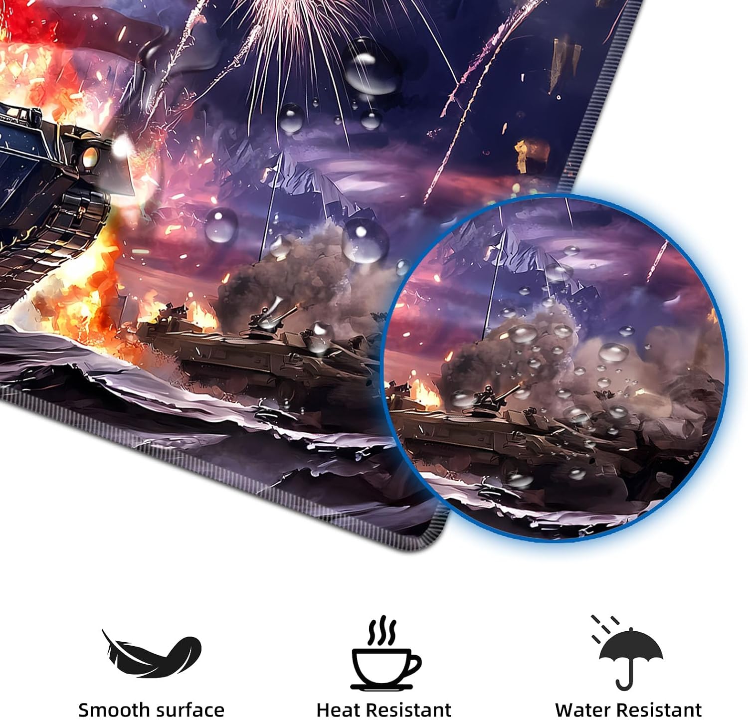 Large Desk Mat with Stitched Edges, War Tank Flag Office Desk Pad, Anime Gaming Mouse Pad, Extended Keyboard and Mouse Mat,35.4x15.7 inch Waterproof Desk Writing Pad for Office and Home