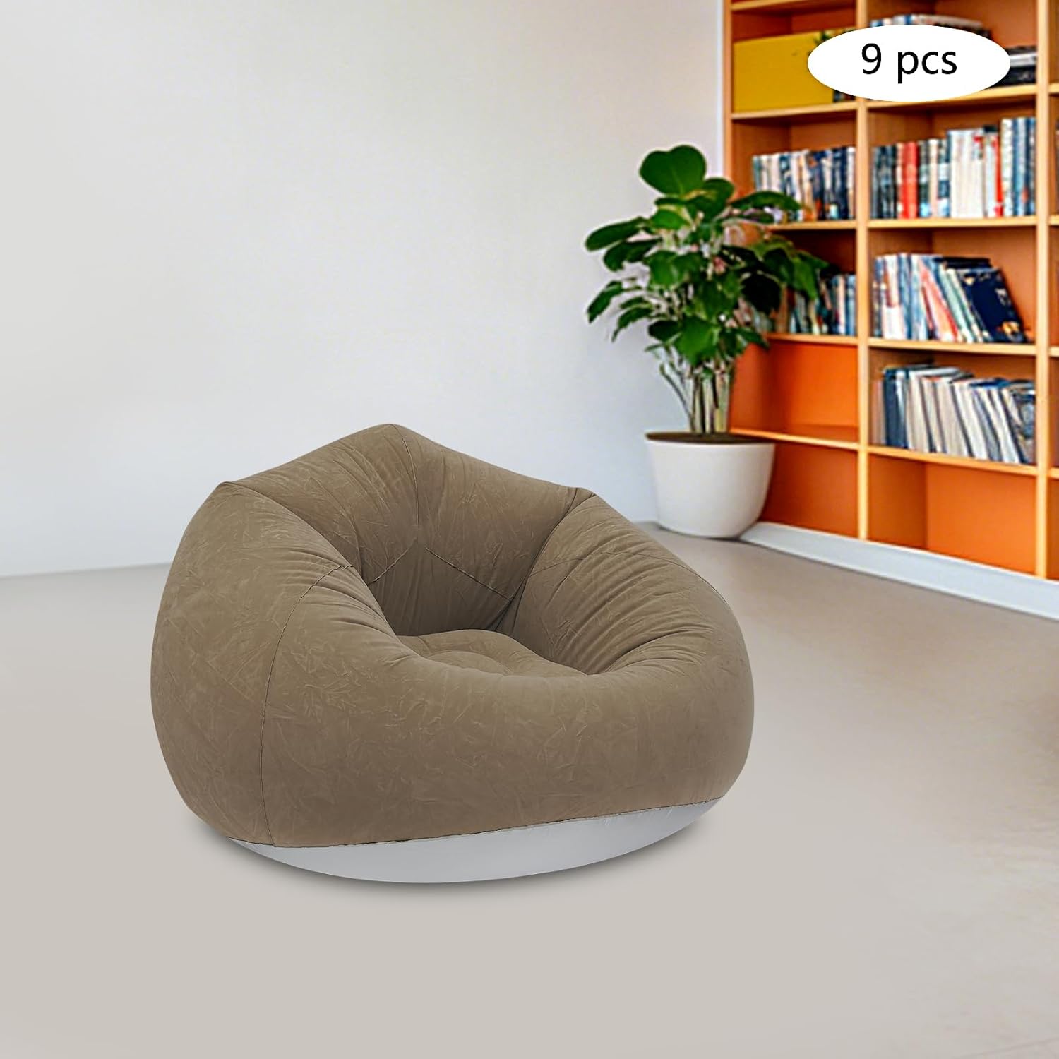 Inflatable Bean Bag Chairs for Adults, Blow Up Couch, Folding Inflatable Lazy Sofa with Air Pump, Flocking Portable Lounge Seating for Movie Night Living Room Outdoor Camping (9, Coffee)