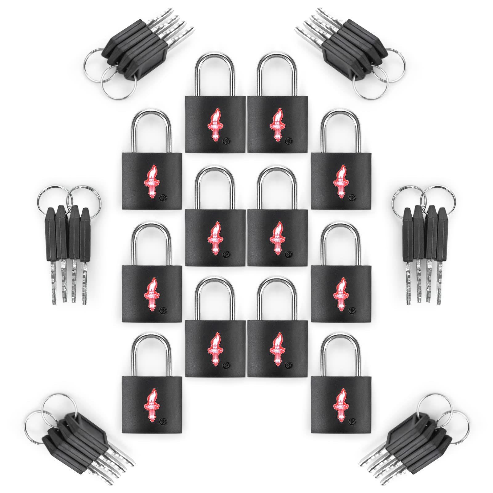 DUALCROWN 12-Pack Black Neon Square TSA Approved Luggage Lock for Suitcases, Carry-On Bags, Backpacks & Laptop Cases