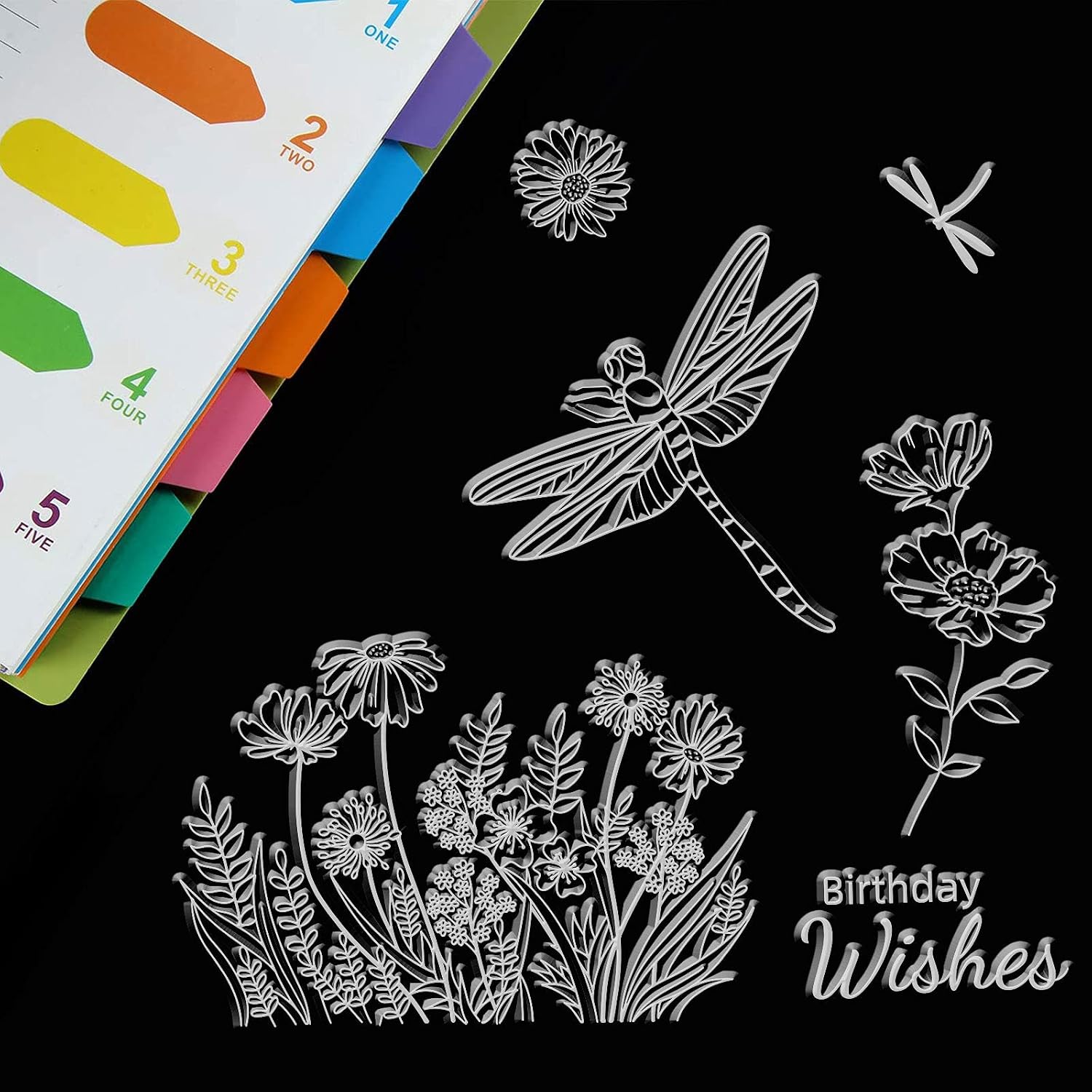 GLOBLELAND Dragonfly Wildflowers Clear Stamps Insects Transparent Birthday Friendship Blessings Silicone Stamp for Card Making Decoration and DIY Scrapbooking