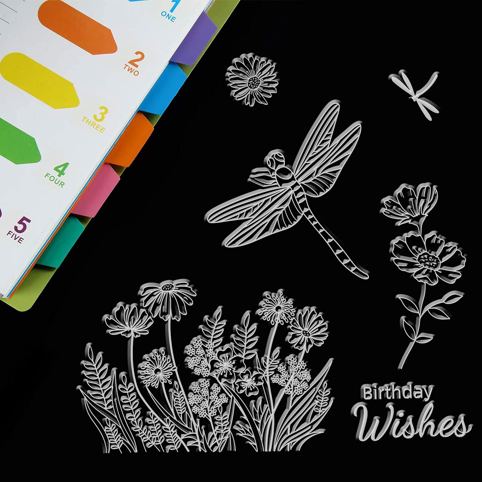 GLOBLELAND Libelle Blumen Silikon-Stempel für Scrapbooking Transparente Siegel Silikonsiegel für Kartenherstellung Dekoration und DIY Sammelalbum