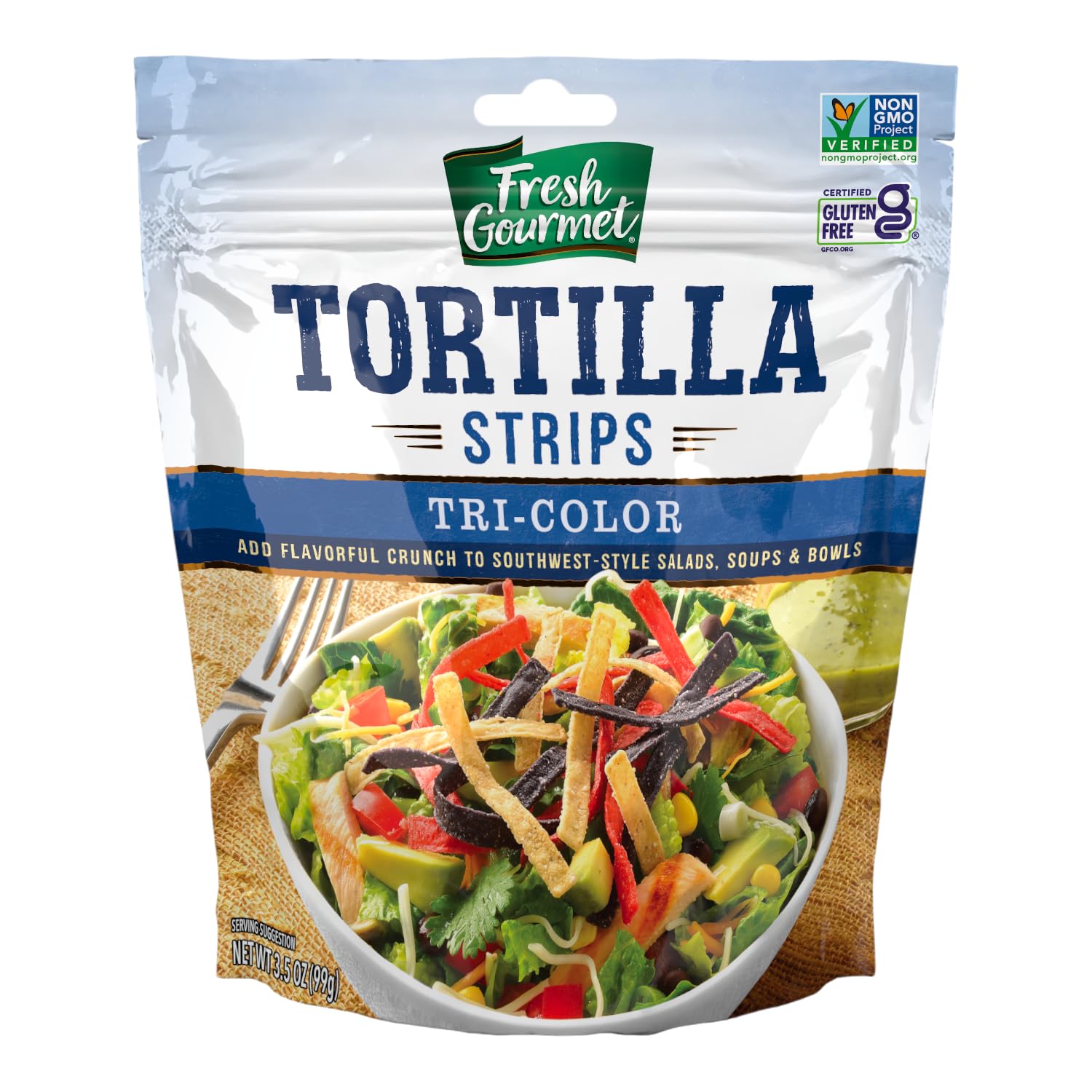 Tri | Color Tortilla Strips | 3.5 Ounce, Pack of 9 | Low Carb | Crunchy Snack and Salad Topper