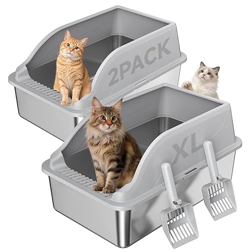 2PACK Stainless Steel Cat Litter Boxes, XL Large Metal Litter