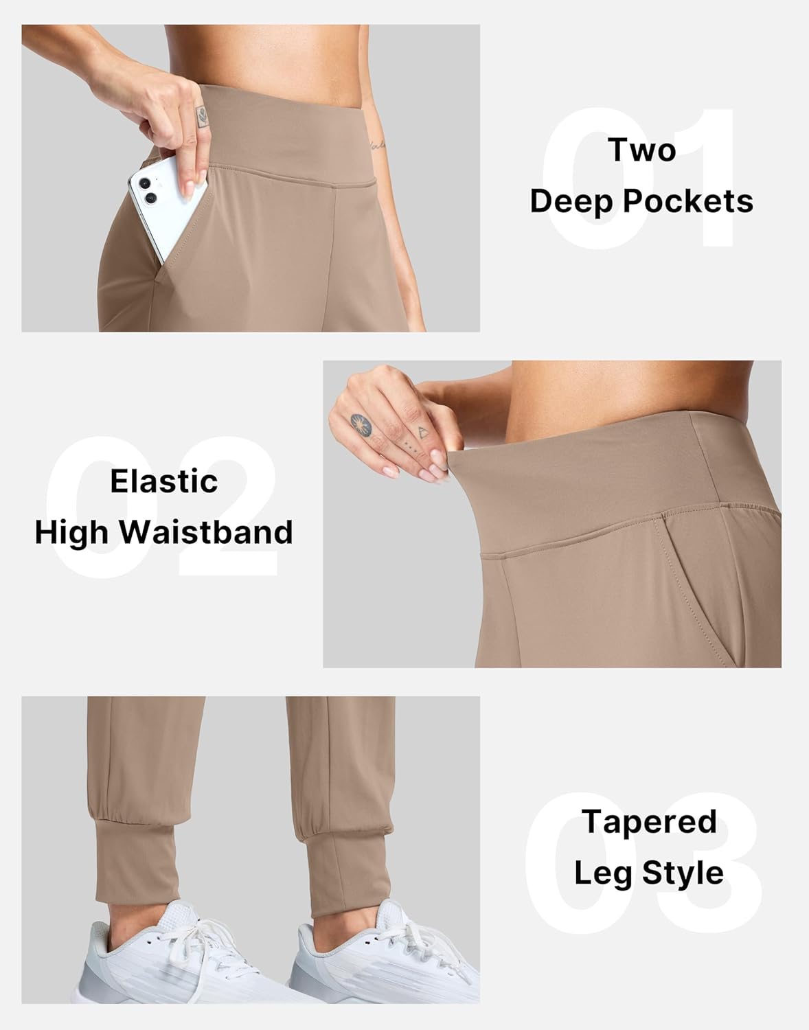 SANTINY Women's Joggers Pants with Pockets Lightweight High Waisted Athletic Gym Workout Pants for Women Yoga Travel (Khaki_L) - Image 5