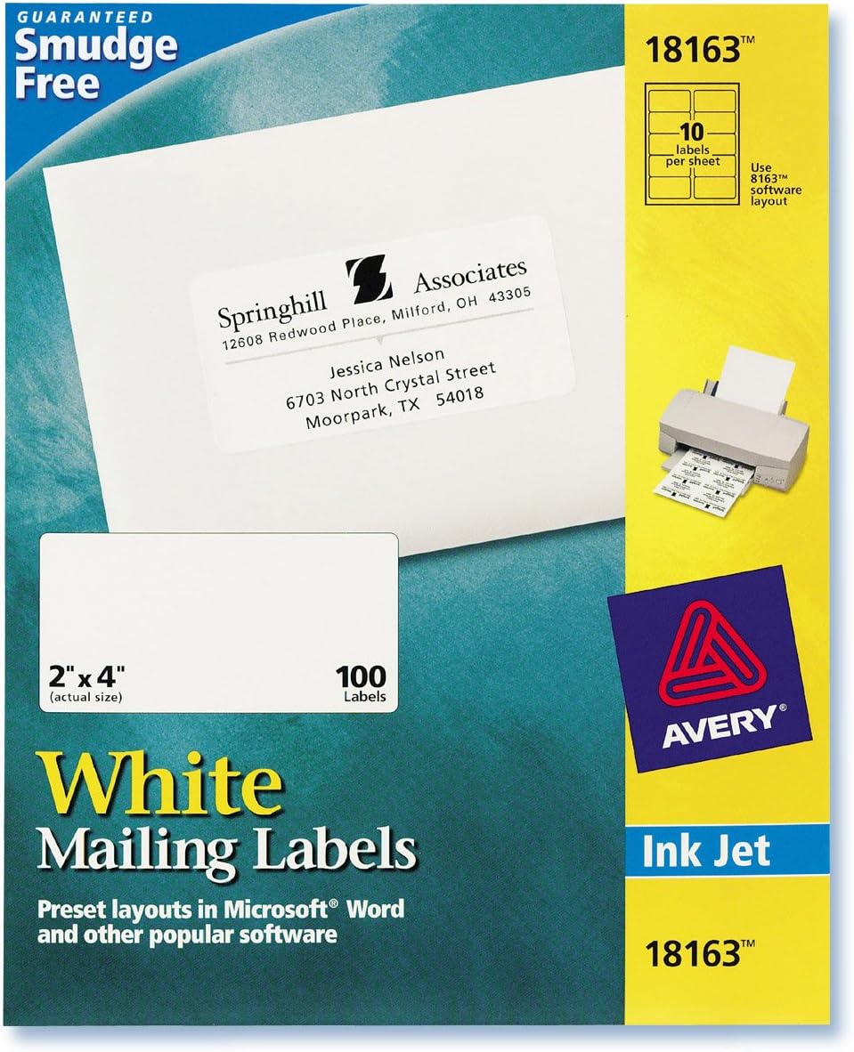 Avery 18163 18163 White Mailing Labels 10 Sheets Address