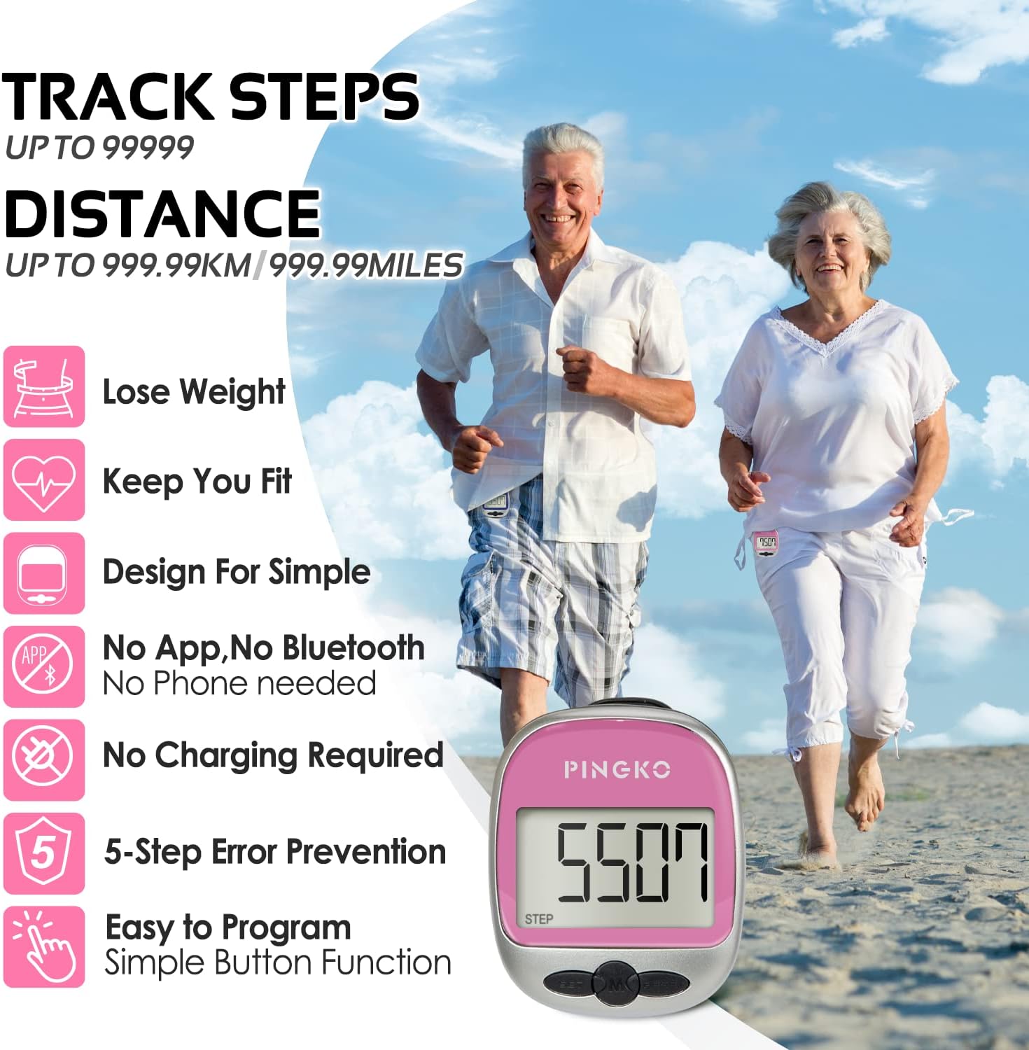 PINGKO Outdoor Multi-Function Portable Sport Pedometer Step/Distance/Calories Counter - Green