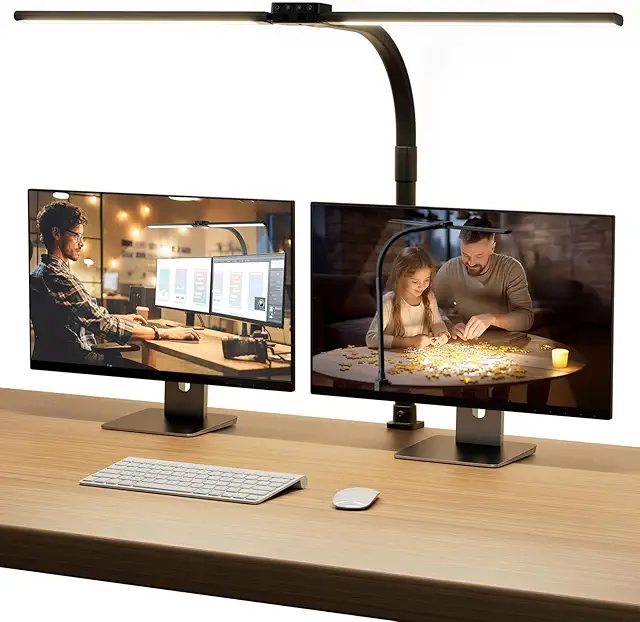 GUBI Schreibtischlampe LED Doppelkopf Dimmbar Klemmbar Augenschutz Monitor Lampe Schwarz