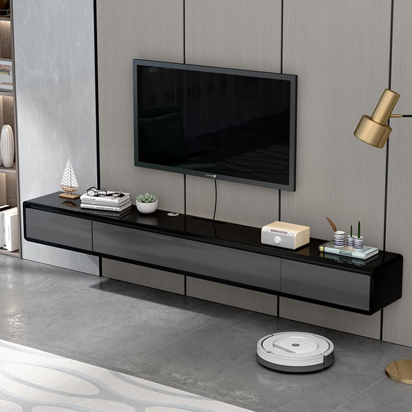 Mobile TV Galleggiante 180cm - Sospeso Con Anta, Legno Massello, Moderno Per Soggiorno - Foto 3