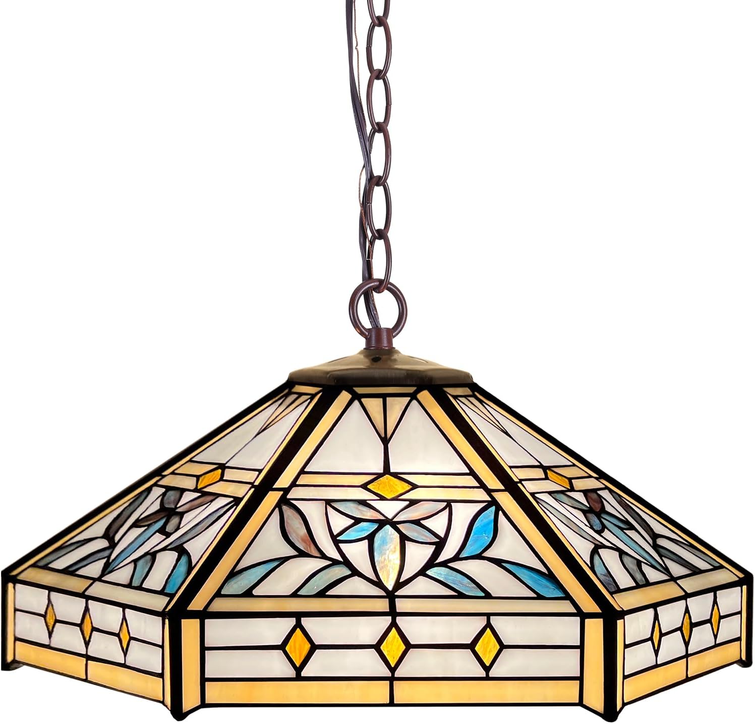 Capulina Tiffany Lamp Stained Glass Pendant Light 2-Light 16 Inches Wide Mission Hexagon Virgin Tiffany Style Hanging Lamp for Kitchen Island Dining Room Hallway Foyer Home Office