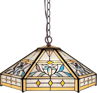 Capulina Tiffany Lamp Stained Glass Pendant Light 2-Light 16 Inches Wide Mission Hexagon Virgin Tiffany Style Hanging Lamp for Kitchen Island Dining Room Hallway Foyer Home Office