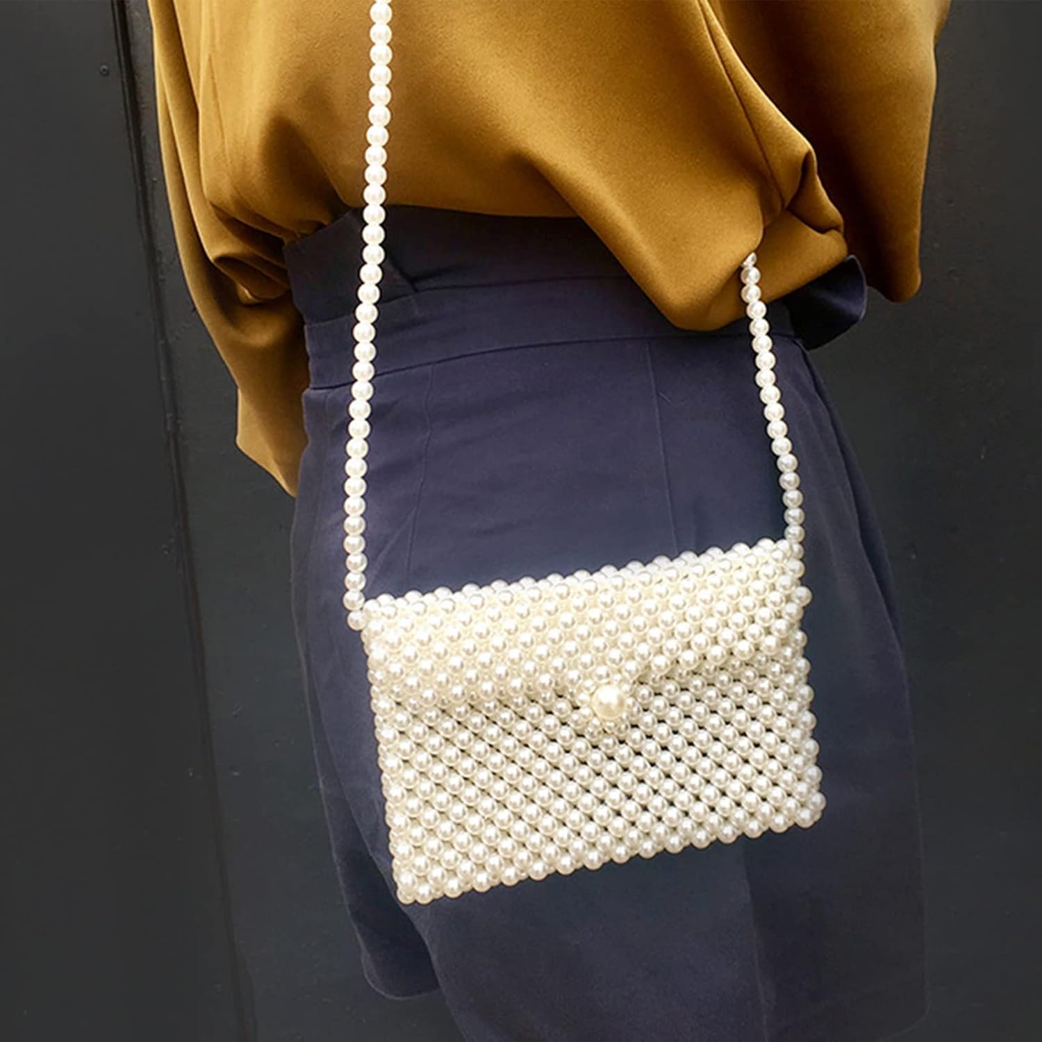 FUNDI White Pearl Purse Shoulder Bag for Women Purse Pearl Beaded Clutch Bag Crossbody Beaded Clutch Evening Bag for Prom Party Wedding Date - Image 4