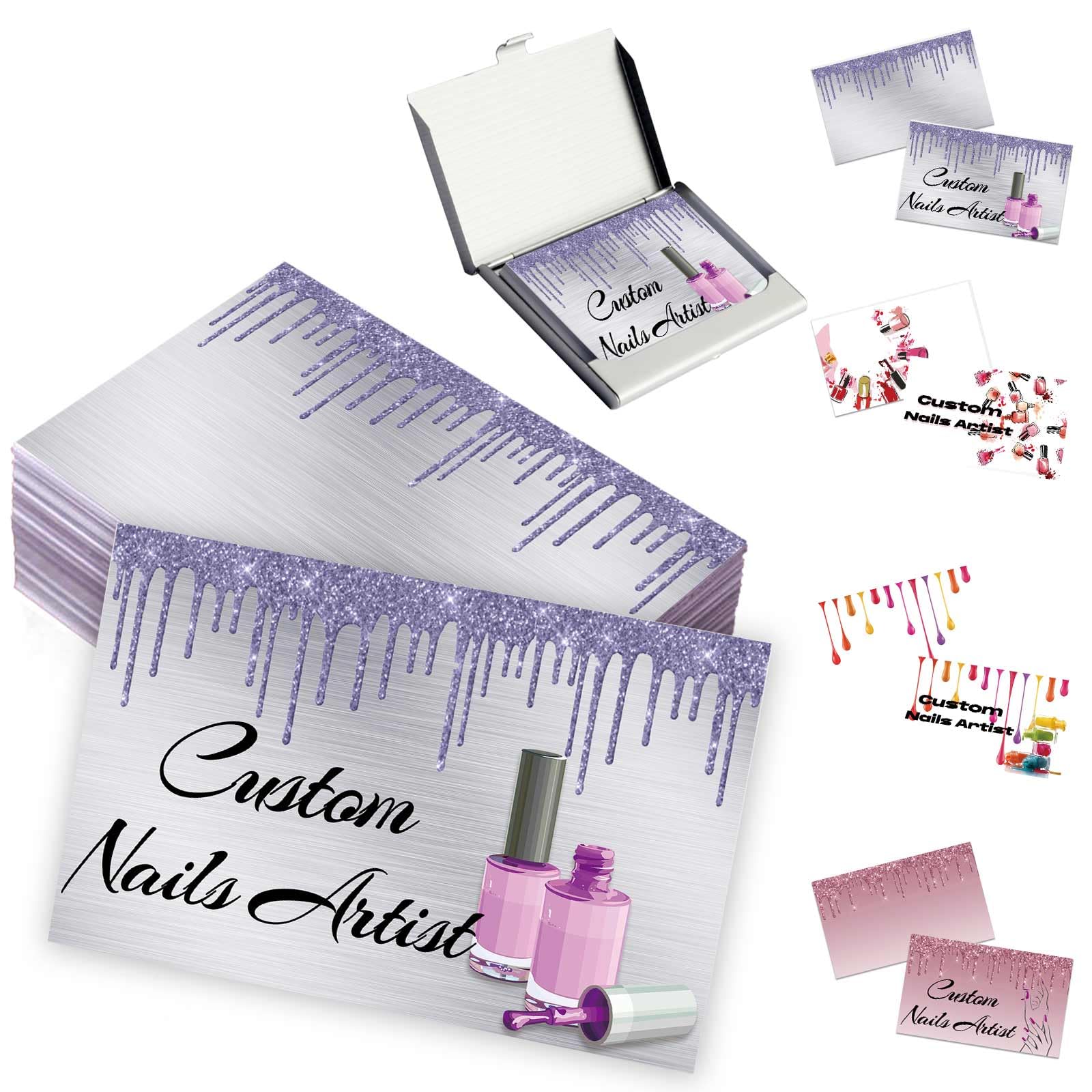 Custom Business Cards With Logo Photo - Personalised Printable for Small Business - Create Your Own Front and Back - 1000 500 200 100pcs (Nails Artist Template)