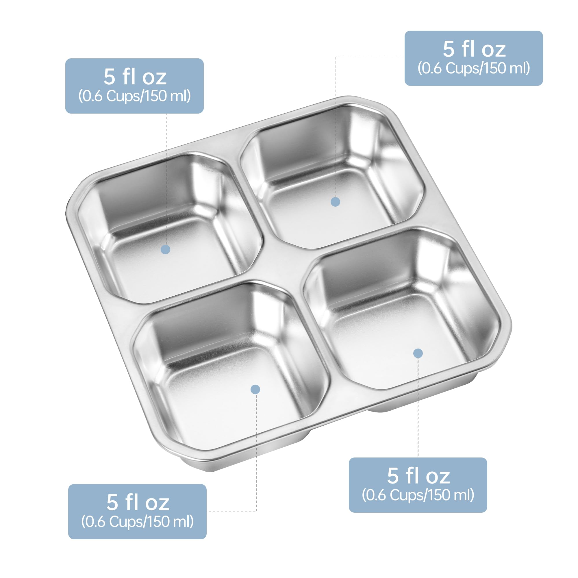 Misichao Pudełko na lunch ze stali nierdzewnej z 4 przegródkami, 600 ml, metalowe pudełko Bento dla dorosłych i dzieci, wielokrotnego użytku, do przygotowywania posiłków, można myć w zmywarce, do