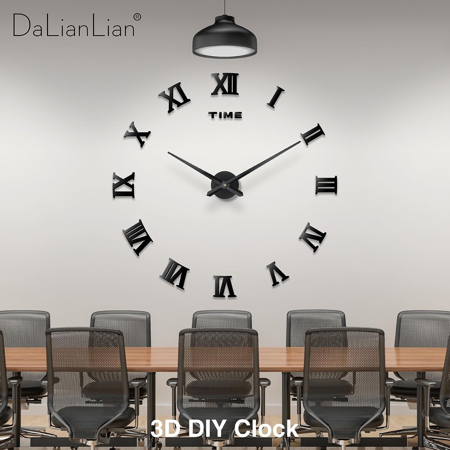 DIY Wall Clock Large Frameless 3D Clock Mirror Effect Classical Roman Numerals Wall Sticker Metal Hands Silent Quartz Movement Decor for Living Room, Bedroom, Office (Black)