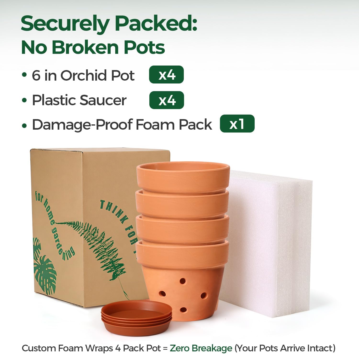 T4U Orchid Pot Terracotta Pots, 6 Inch Set of 4 Clay Orchid Pots for Orchid Growers, Unglazed Orchid Planter with Side Holes & Drainage Hole for Healthy Roots, Indoor & Covered Outdoor Use