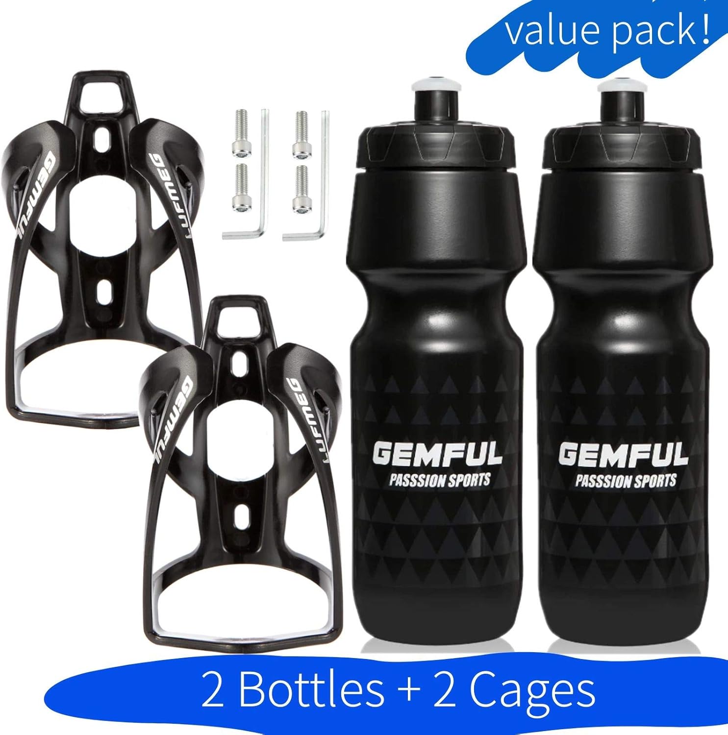 GEMFUL Bike Water Bottles with Bicycle Holder 2 Pack 24 oz Cycling Squeeze Sport Bottle Black : Sports & Outdoors