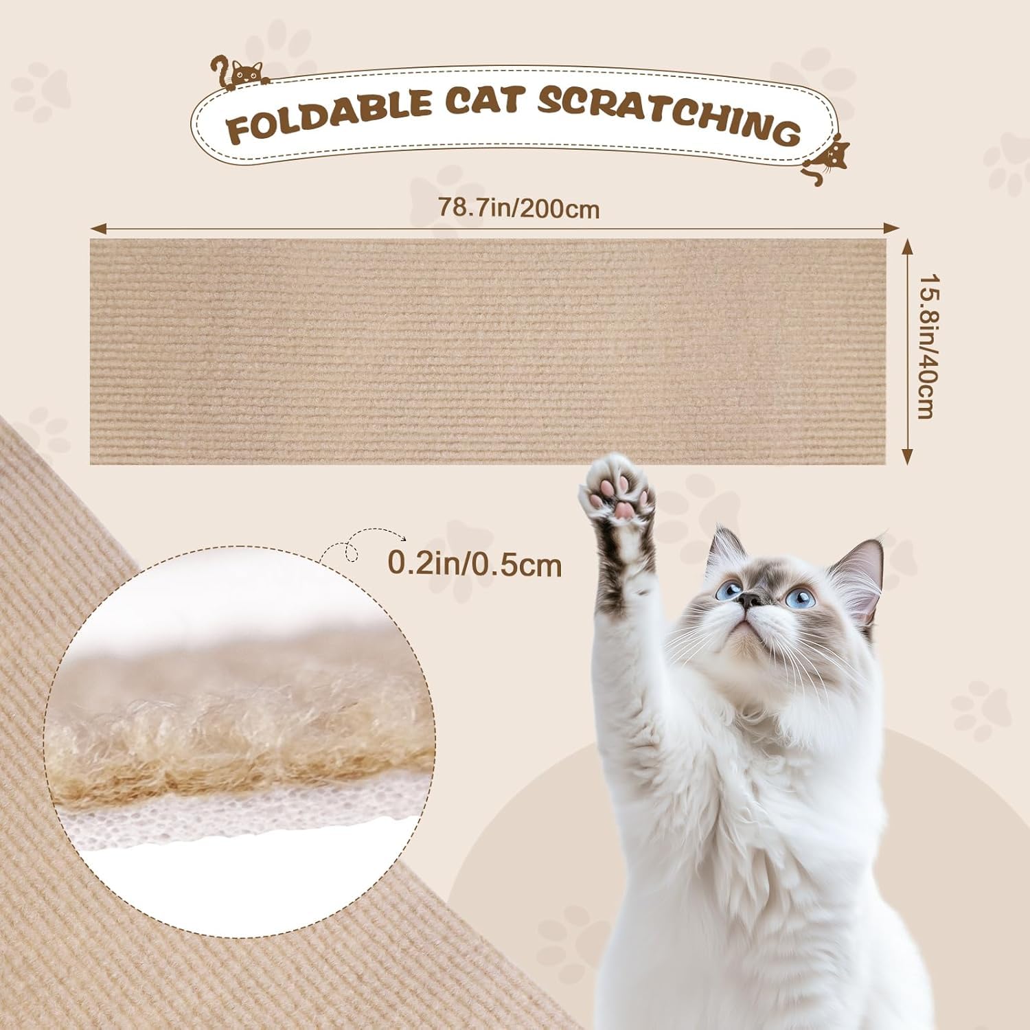 Farnirvana Tappetino Antigraffio Autoadesivo per Gatti, 200 × 40 cm Diy Climbing Cat Scratcher, Protezione Divano Graffi Gatto,Tiragraffi Divano, Proteggi Divano Gatti Graff per Tappeti Divani Mobili