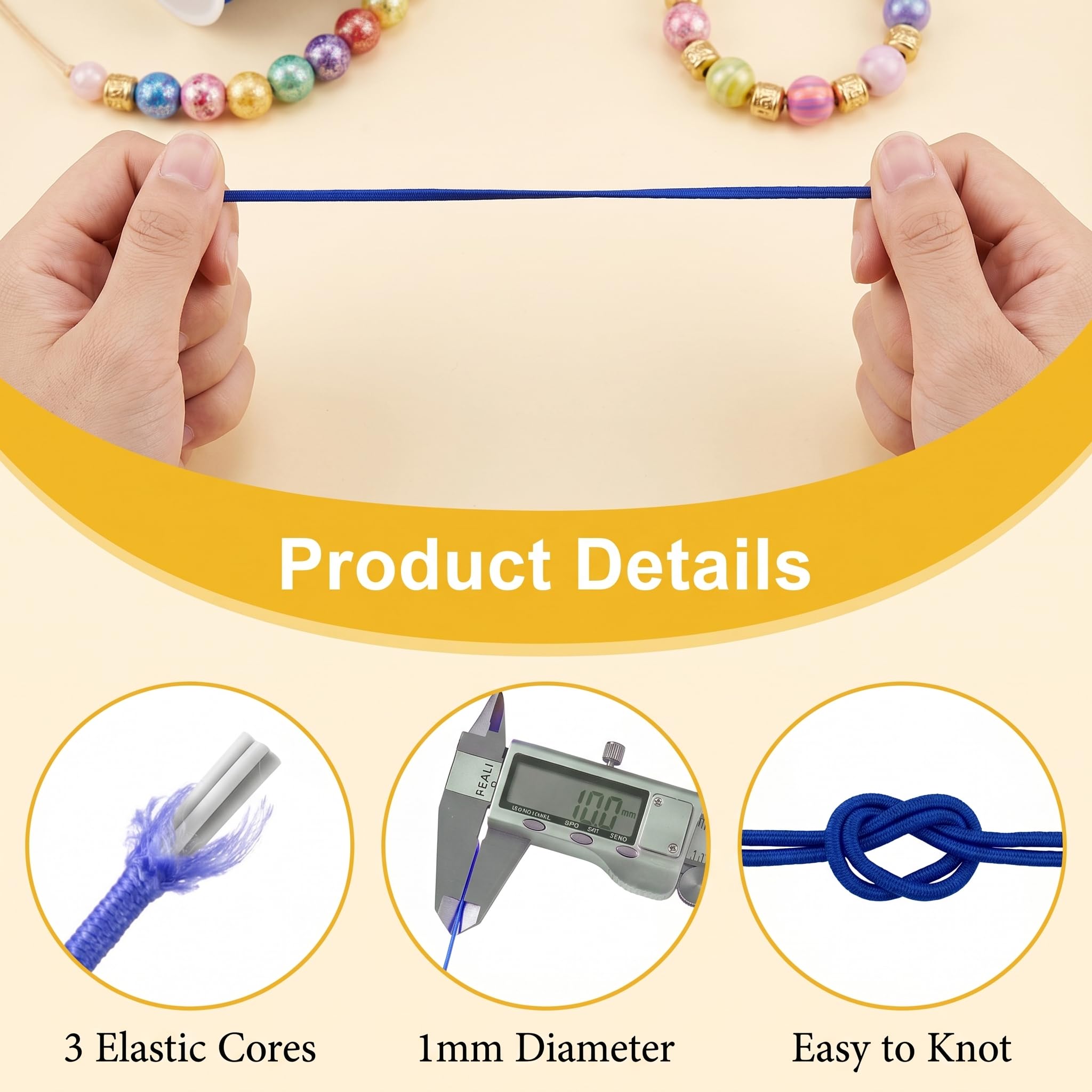 Cordón elástico de 1 mm para pulseras y collares, cordón elástico resistente de 110 yardas para hacer joyas, collares, cuentas, azul marino