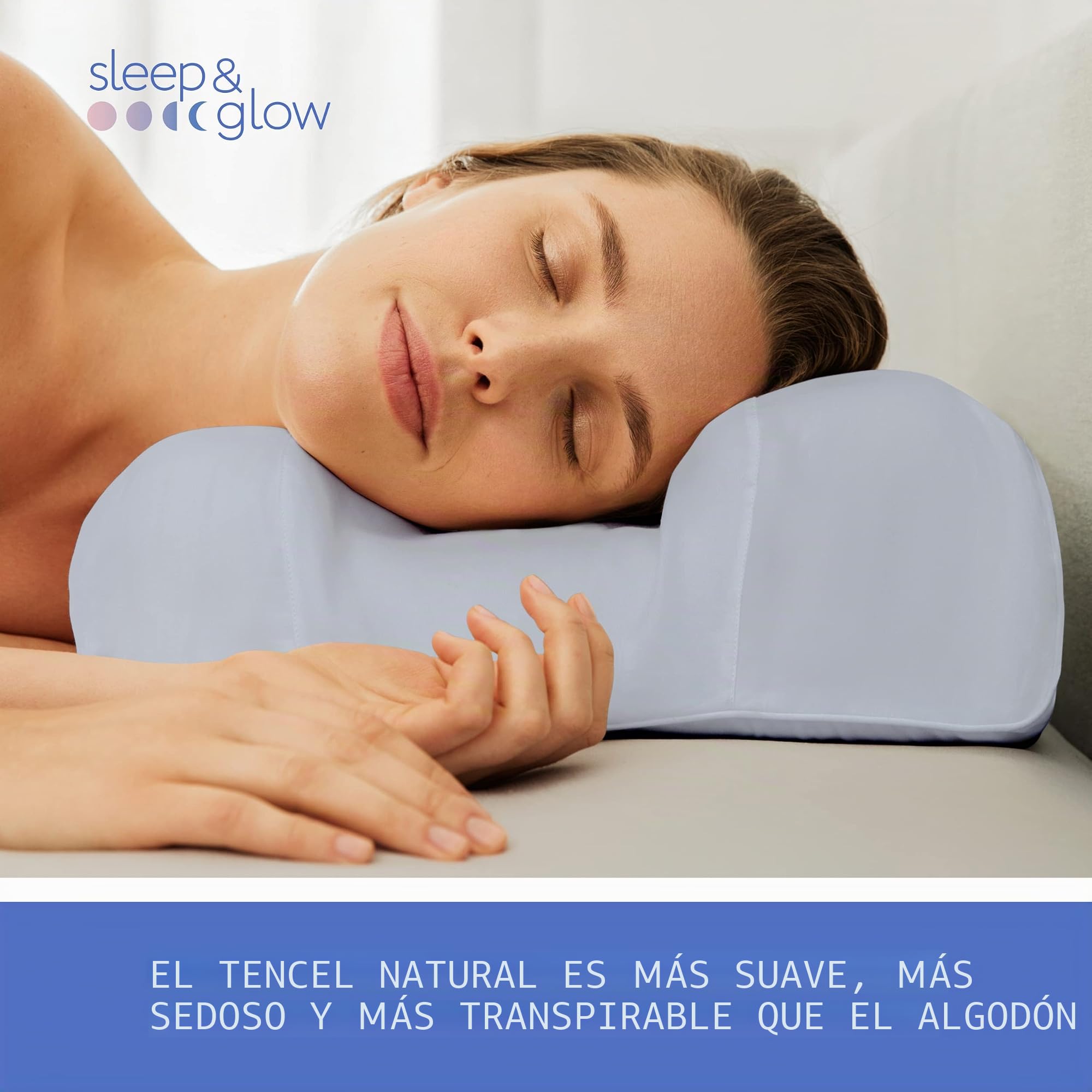 Sleep & Glow Omnia La Funda de Almohada Tencel para el Cabello y la Piel se Adapta a la Forma Única de la Almohada Omnia-Fibra de Eucalipto Natural-Hipoalergénica y Bacteriostática (Hielo Ártico)