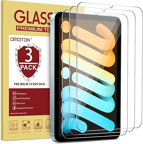OMOTON Paquete de 3 protectores de pantalla para iPad Mini 7/6 (7ª/6ª generación, 8.3 pulgadas), vidrio templado para iPad Mini A17 Pro 7ª