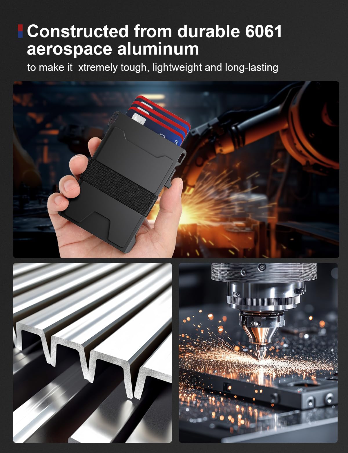 Męskie etui na karty, aluminiowe, minimalistyczne, metalowe etui typu Pop-Up Slim Wallet z wytrzymałą tylną płytą, ochroną RFID, portfel dla mężczyzn, kieszeń przednia, etui na karty kredytowe