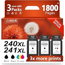PG-240 XL/CL-241 XL Ink Cartridges Replacement for Canon 240XL 241XL Ink | PG-240 CL-241 XL Cartridge Combo Pack 2 Black, 1 Tri-Color for MG3600 MG3620 TS5120 TS5100 MG3220 MG3520 MG2120 Printer