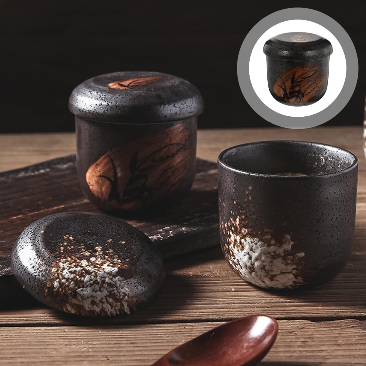 Hemoton Japanese Ceramic Soup Bowl with Lid 2-Piece Set 3.12 Inch Stew Pot for Egg Custard Chawanmushi Miso Soup Serving Dish Ideal for Kitchen and Dining