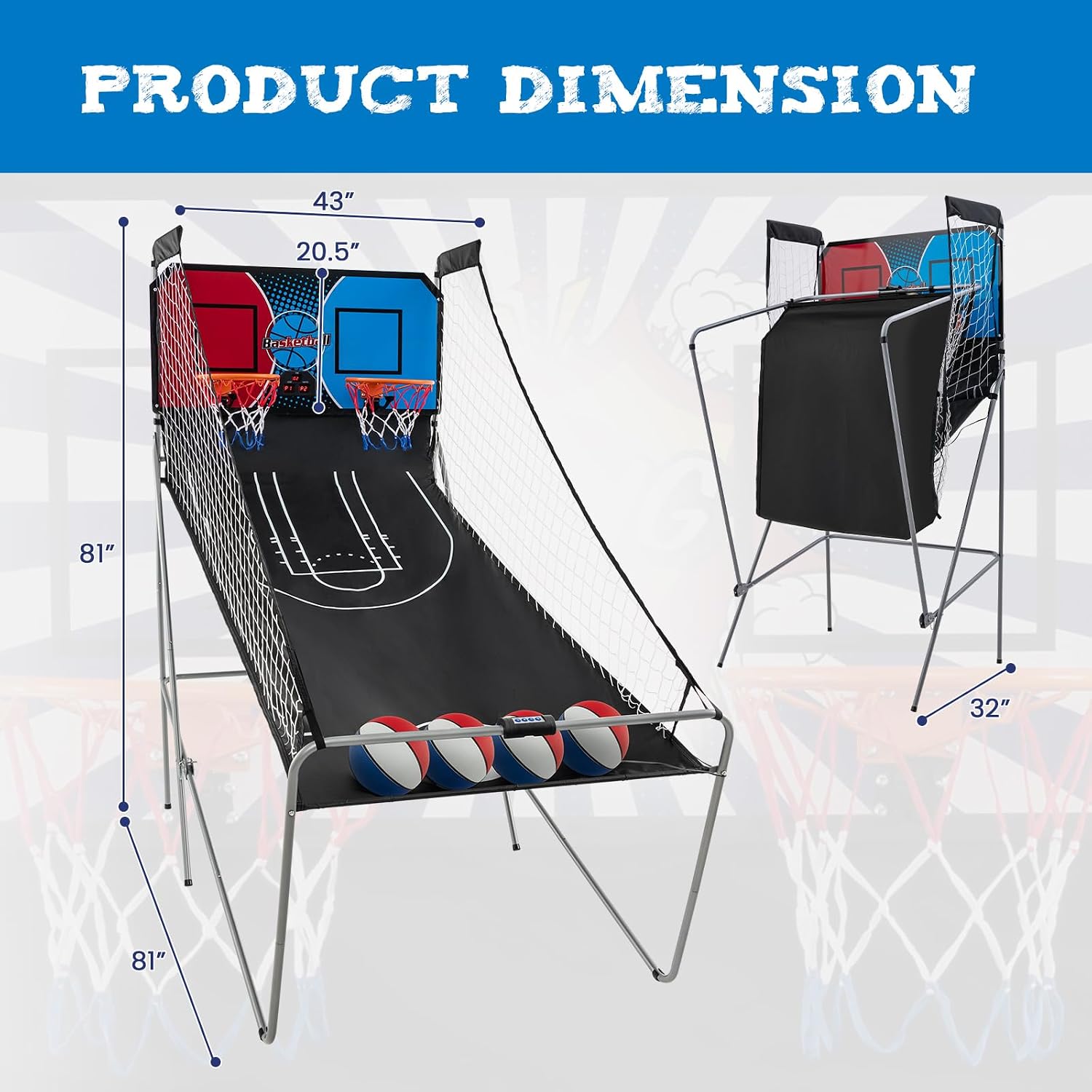 Giantex Dual Shot Electronic Basketball Arcade Game with 8 Game Modes, 4 Balls, 2 Hoops, Air Pump, LCD Scoreboard for Adults and Kids