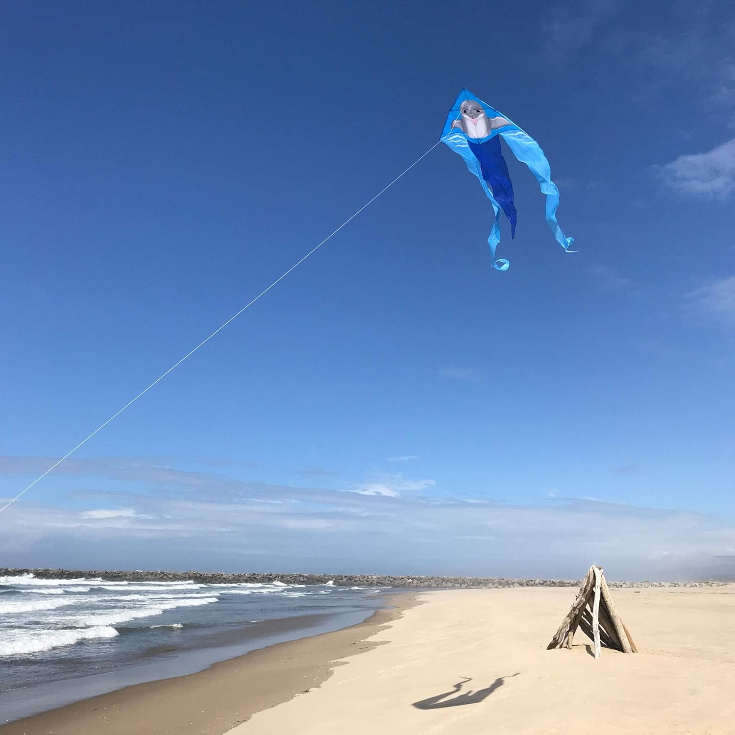 In the Breeze 3280-52" Dolphin Wave Delta Kite - Fun & Easy Flyer - Combination of Ripstop & Taffeta Fabric