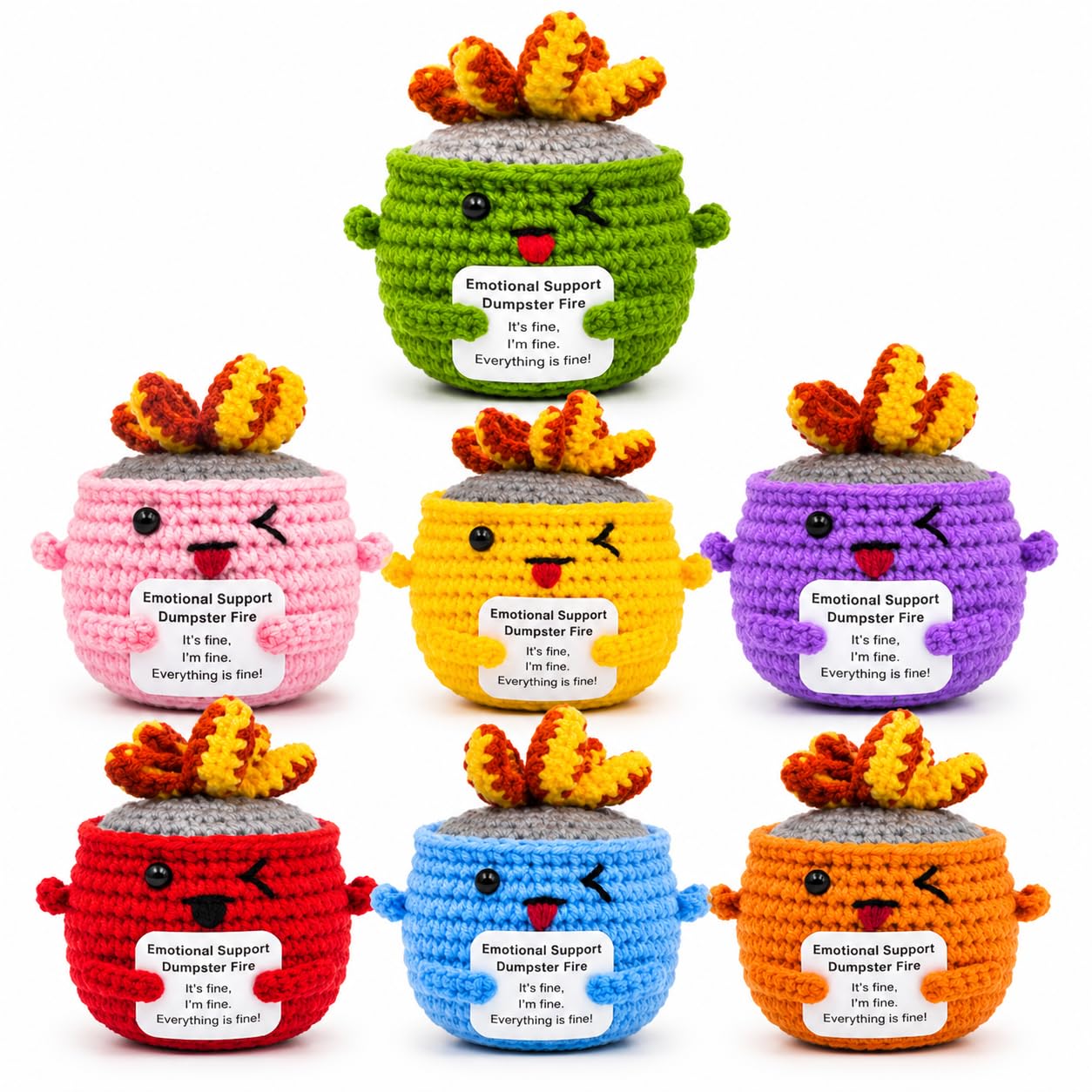 sofarefinish Emotional Support Dumpster Fire Crochet (7 PCS)