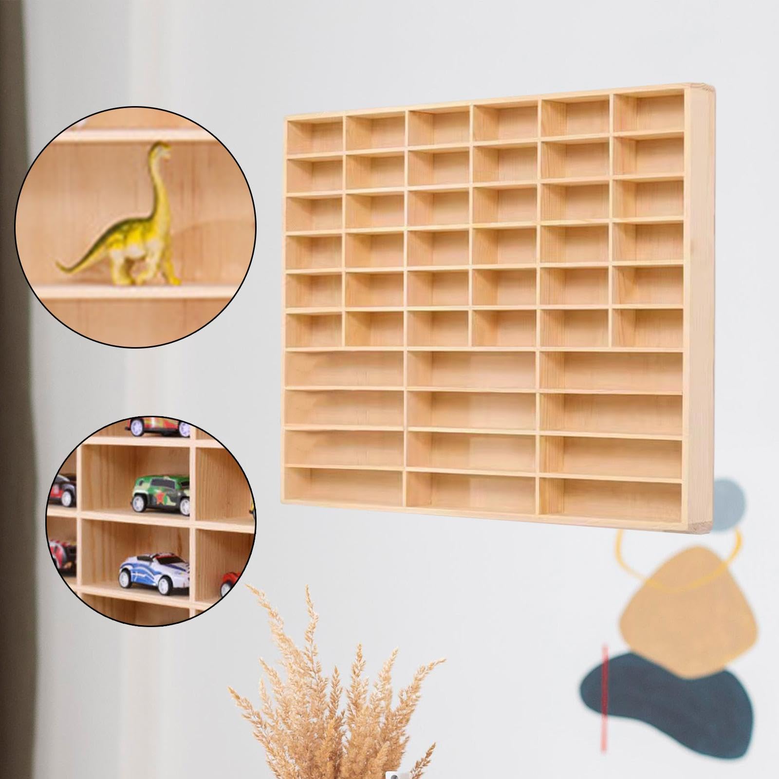 Holzregal für Modellautos mit Differenzierten Ablagen, Halterung für Actionfiguren, Miniatur Vitrinenschrank Zur Wandmontage, 58 cm X 47 cm X 4.9