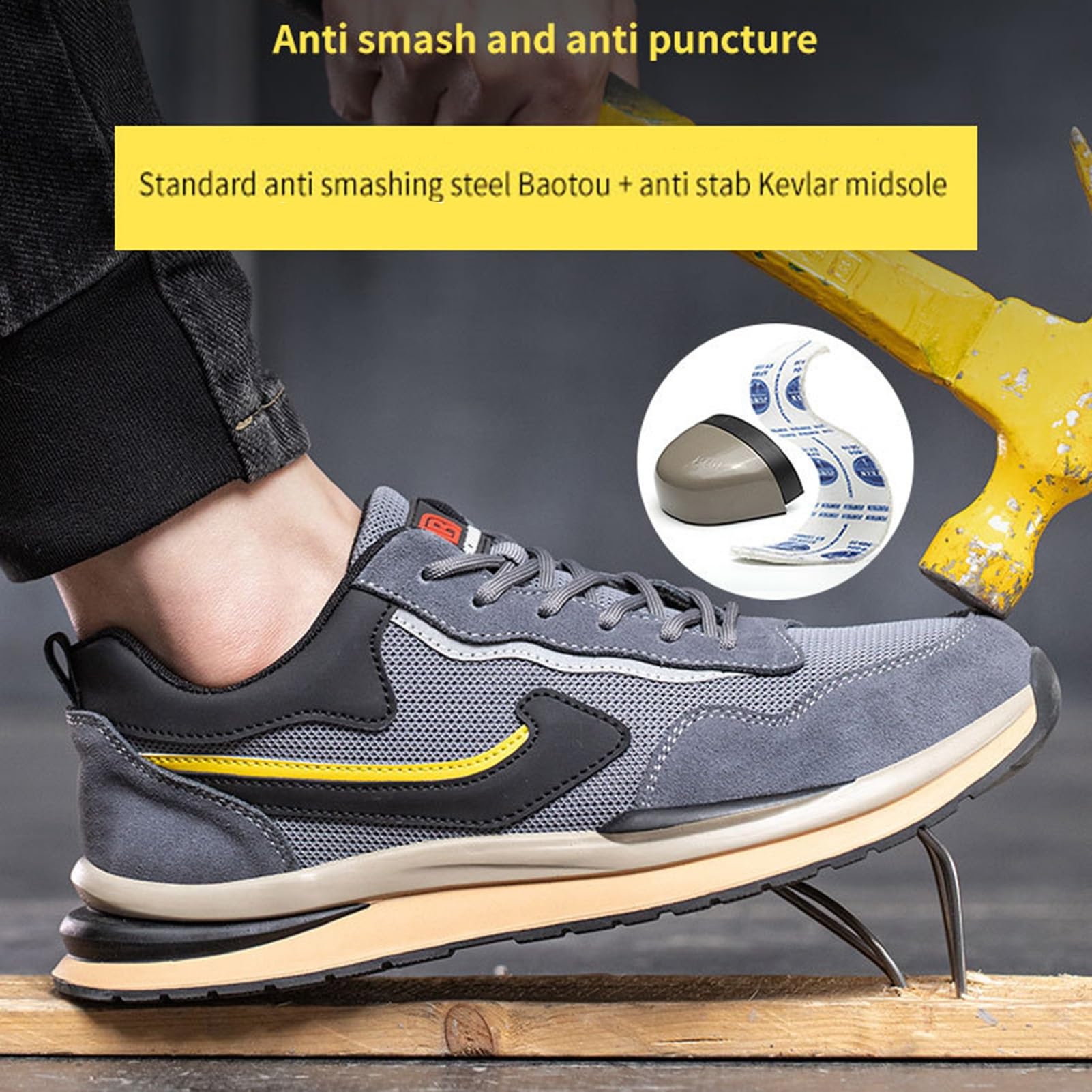Tennisschoenen met Stalen Neus voor Heren,Lichtgewicht Ademend Composiet Veiligheidsteenschoenen voor Mannen,Comfortabel Antislip Werklaarzen voor Heren Stalen Neus (Color : Gray, Size : 40 EU