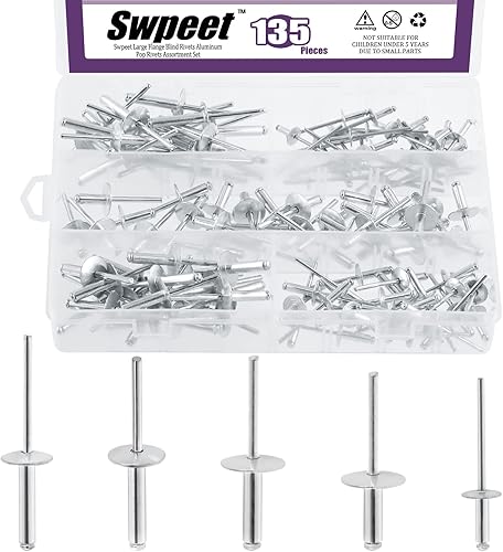 Swpeet Kit de remaches ciegos de aluminio de brida grande de 316 x 38 pulgadas  12 pulgadas  58 pulgadas  34 pulgadas  1 pulgada, remaches pop disponible en Yaxa Peru