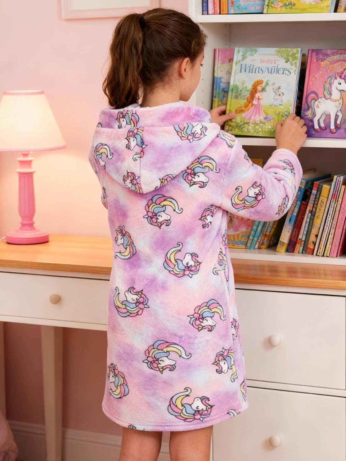 SANGTREE Boys Girls Robe Fleece Hooded Soft Toddler Bathrobe Cute Boys Bathrobe Fuzzy Plush Robes for Kids, 2-12 Years