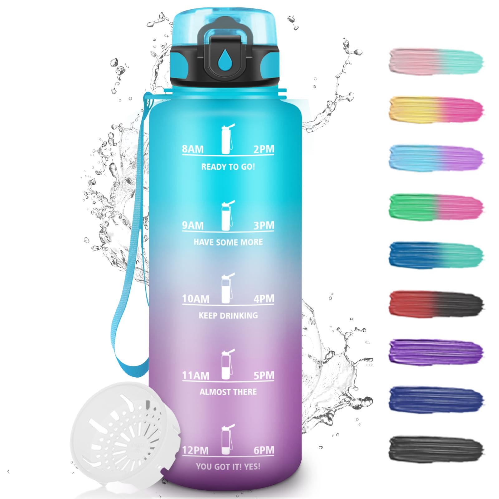Grsta Boys Blue-Purple Water Bottle 1.5 Litres Sports Water Bottle With Filter Water Bottle With Time Marking Easy To Clean Leak-Proof For Fitness Camping Hiking Yoga