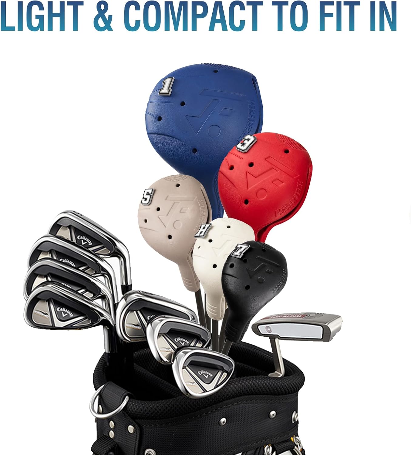 Snap-On Golf Club Covers for Right-Handed Golf Clubs, Easy On Off in 1 Second, Fits 460cc Drivers, Washable EVA Plastic with Shaft Lock, DIY Pins for Customization