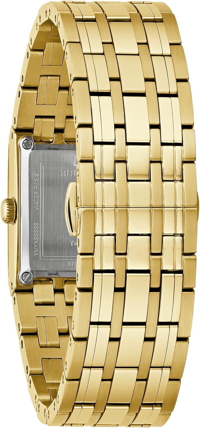 Bulova Marc Anthony Ladies Modern Quadra Diamond Gold Stainless Steel Watch,Black Dial, Style:97P167