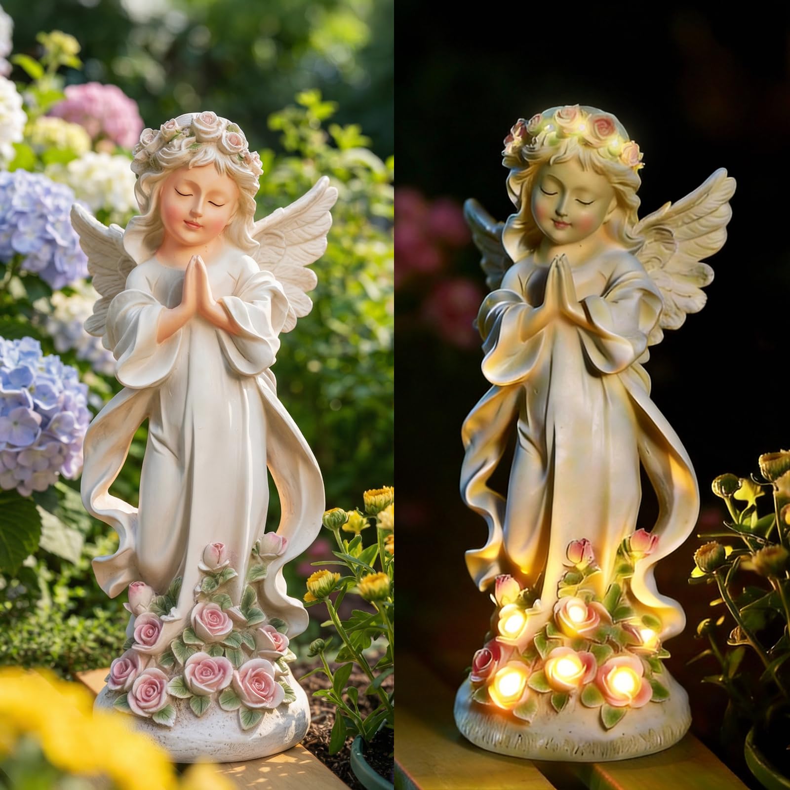 MDIOUM Angel Garden Decor Statue Solar Angel Decorations for Yard Outdoor Decorations for Patio, Balcony, Yard Ornament, Birthday/Chrismtas Gifts for Women Mum