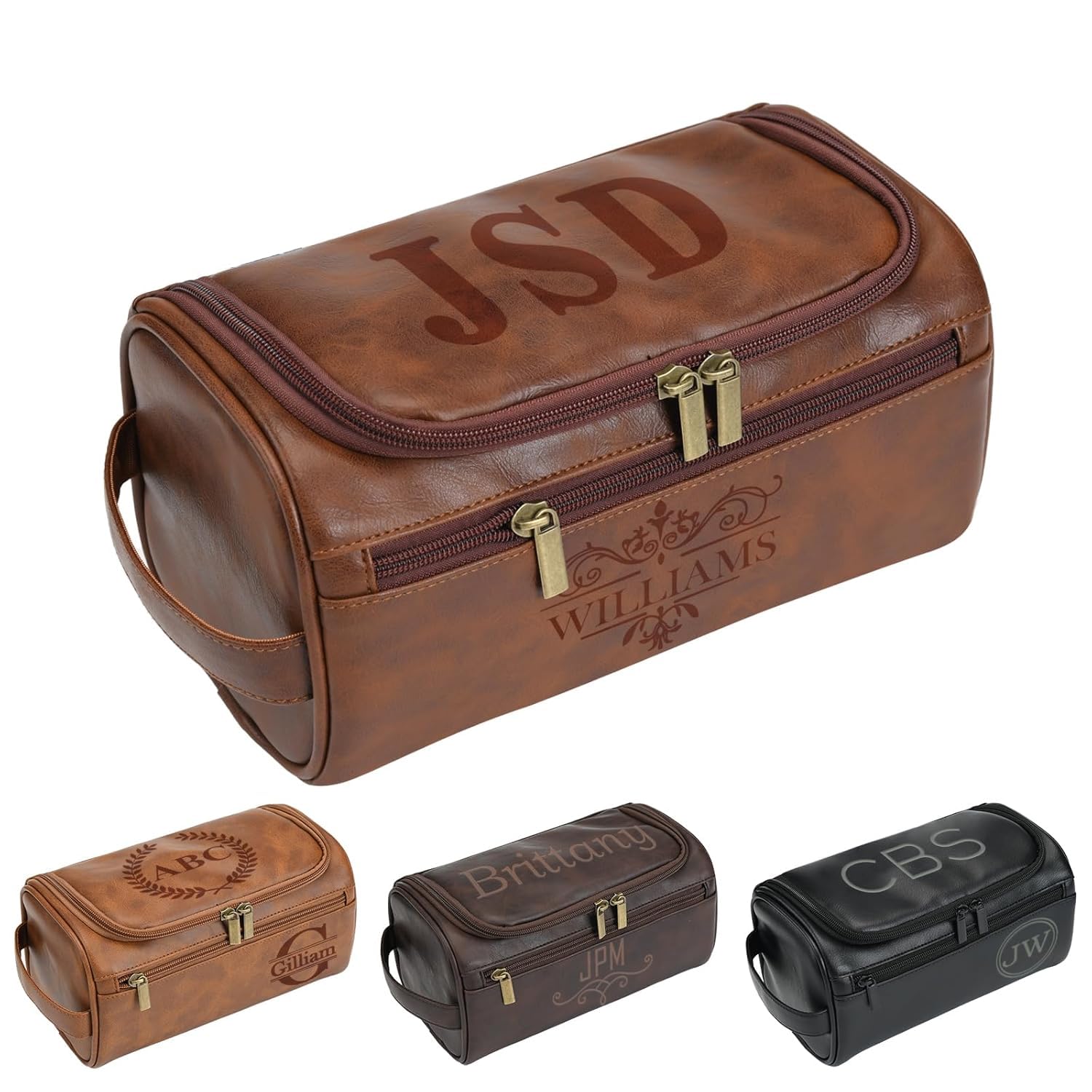 Neceser de piel personalizado para hombre con gancho, regalos para padrinos de boda, bolsa de viaje con nombre grabado con láser, regalo de cuero con monograma, regalo de aniversario para él, marido
