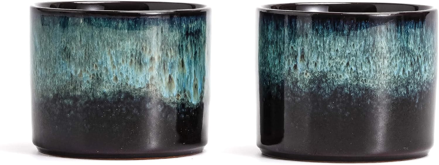 Ceramic Espresso Cups Set of 2, Expresso Shot Cups Double Espresso Cups, Espresso Shot Cups, Demitasse Cups, Tea Cups 3.5oz (2, Blue)