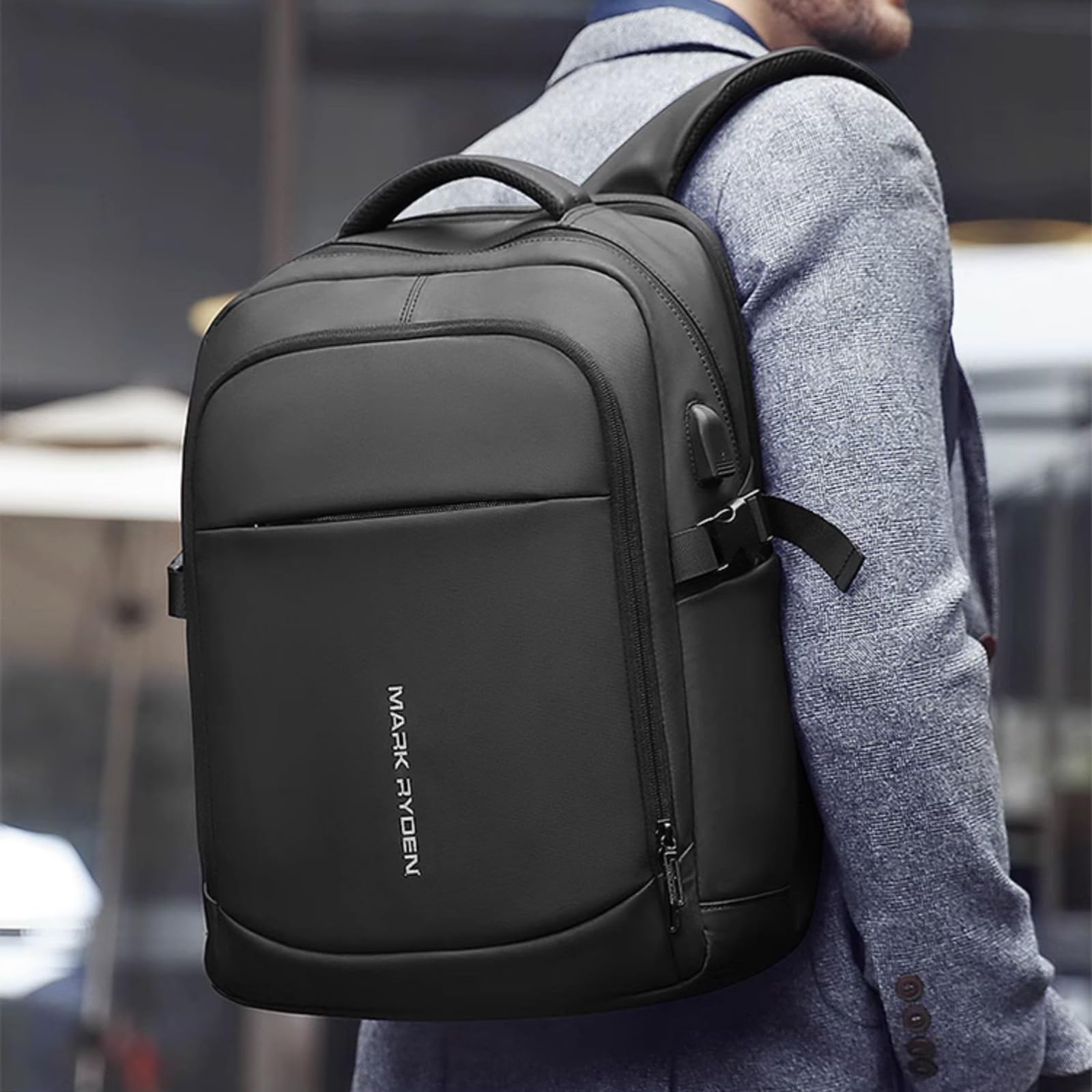 MARK RYDEN Markryden Mochila Antirrobo Impermeable, Mochila para Portátil Multiusos Puerto de Carga USB, Escolar Negocio Viajes Trabajo