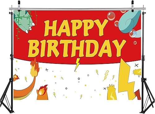 Miniatura 4 de Telón de fondo de dibujos animados de cumpleaños de 5.9 x 3.6 pies, fondos de fotografía rojos y blancos para niños, suministros de fiesta de feliz